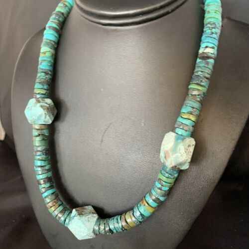 Navajo Turquoise Heishi Spiderweb Necklace | Sterling Silver | 20" | Authentic Native American Handmade | 13893