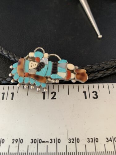 Men's Bolo Tie | Zuni Kachina | Blue Kingman Turquoise & Coral | Sterling Silver | 13672