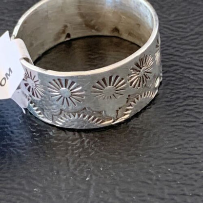 Native American Men's Wide Band Ring | Navajo Stamped Sterling Silver | Sz 11.5 | 10968 - Masha USA