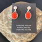 Native American Navajo Red Coral Dangle Earrings | Sterling Silver | 1" | 13114
