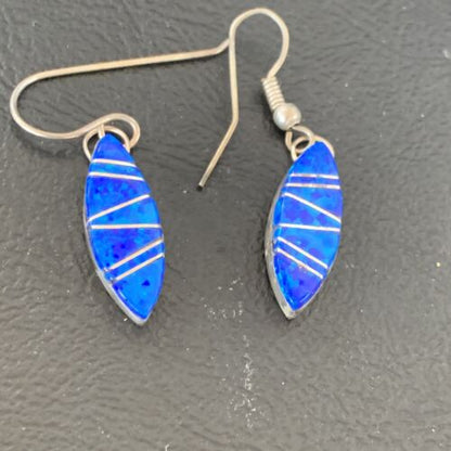 Navajo Blue Opal Inlay Turquoise Earrings | Sterling Silver | Authentic Native American Handmade | 12026