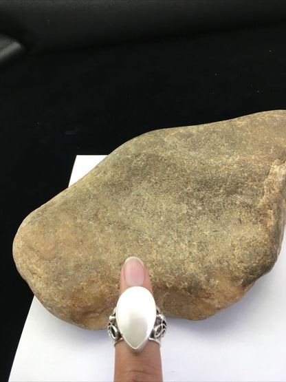 Navajo White Mabe Pearl Ring | Sterling Silver | Sz 7 | Authentic Native American Handmade | 01714