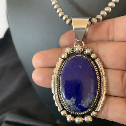 Native American Navajo Blue Lapis Pendant Necklace | Sterling Silver | Authentic Handmade | 11679 - Masha USA