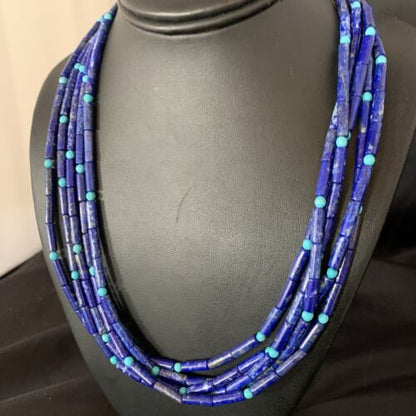 Women's Men's Sterling Silver Blue Denim Lapis Turquoise Necklace | 5 Strand | 22" | 13405