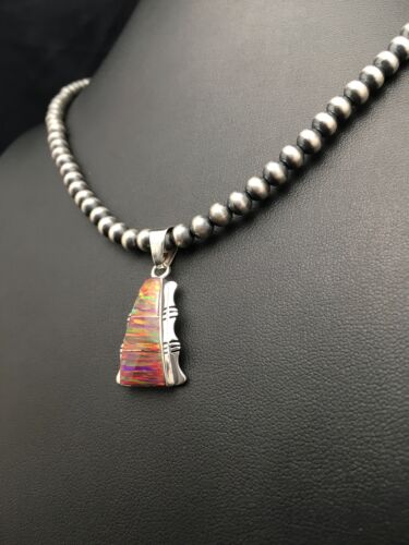 Navajo Opal Inlay Pendant Necklace & Earring Set | Sterling Silver | Authentic Native American Handmade | 3075