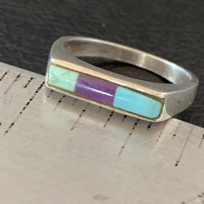 Navajo Blue Lapis Turquoise Purple Spiny Oyster Inlay Ring | Sz 7 | Authentic Native American Handmade | 11142