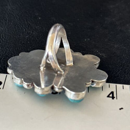 Navajo Blue Turquoise Cluster Ring | Authentic Native American Sterling Silver | Multi-Stone | Sz 7.5 | 14746