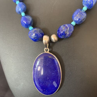 Navajo Blue Lapis Turquoise Pendant Necklace | Sterling Silver | 20" | Authentic Native American Handmade | 10269
