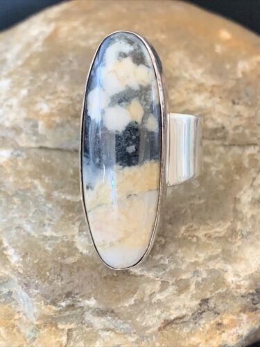 Southwestern Navajo Cinnabrite Ring | White Black | Sterling Silver | Sz 6.5 | 01549
