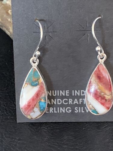 Navajo Purple Spiny Oyster Turquoise Dangle Earrings | Sterling Silver | Authentic Native American Handmade | 14081