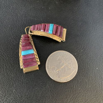 Navajo Turquoise Spiny Oyster Inlay Watch Tips | Sterling Silver & Gold-Filled | Authentic Native American Jewelry | 13727