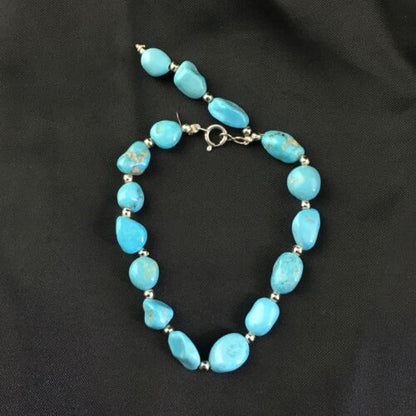 Navajo Sterling Silver Sleeping Beauty Turquoise Bracelet | 6.5" | Authentic Native American Handmade | 10144