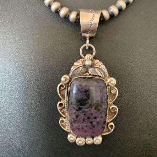 Navajo Pearls Purple Sugilite Necklace Pendant | Sterling Silver | Authentic Native American Handmade | 10912