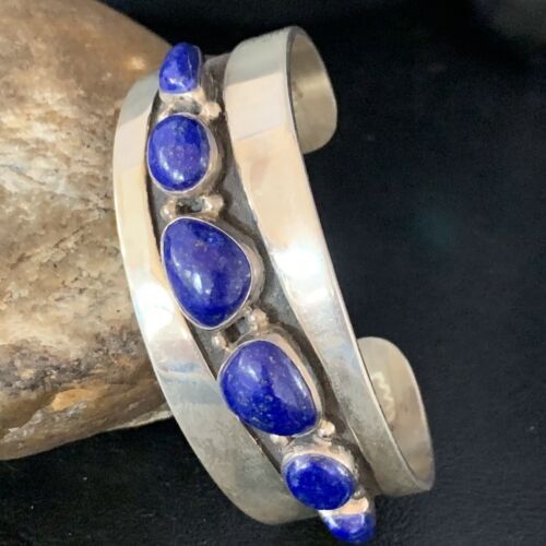 Native American Men's Navajo Blue Lapis Lazuli Cuff Bracelet | Sterling Silver | 14130