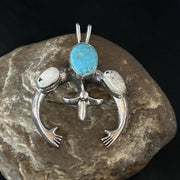 Navajo Blue Kingman Turquoise White Buffalo Naja Pendant | Sterling Silver | Authentic Native American Handmade | 14669