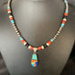 Navajo Blue Turquoise Inlay Pendant Necklace | Sterling Silver | Authentic Native American Handmade | 13865