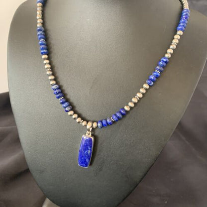 Navajo Blue Lapis Necklace Pendant | Sterling Silver | Authentic Native American Handmade | 11669 - Masha USA