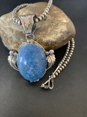 Navajo Denim Lapis Necklace with Pendant | Sterling Silver | Authentic Native American Handmade | 12442