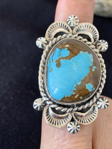 Southwestern Navajo Sterling Silver Blue Turquoise #8 Ring | Sz 7.5 | 1687