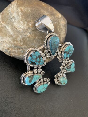 Navajo Spiderweb Turquoise Naja Pendant | Sterling Silver | Authentic Native American Handmade | 2225