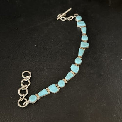 Southwestern Old Pawn Blue Turquoise Link Bracelet | 8" | Sterling Silver | 14260