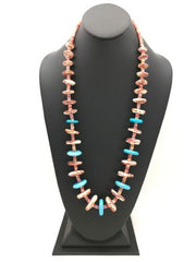 Navajo Spiny Oyster & Turquoise Necklace | Sterling Silver | Authentic Native American Handmade | 32" | 2910