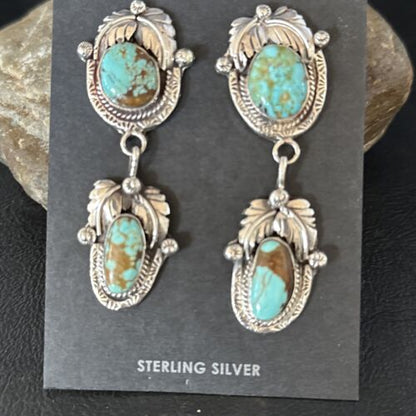 Navajo Blue #8 Turquoise Dangle Earrings | Sterling Silver | Authentic Native American Handmade | 14339 - Masha USA