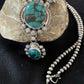 Navajo Lariat Spiderweb Turquoise Pendant Necklace | Sterling Silver | 25" | Authentic Native American Handmade | 1337