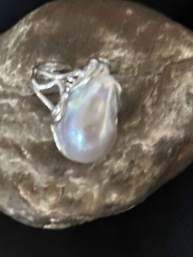 Women's White Baroque Pearl Adjustable Ring | Sterling Silver | Sz 7.5 | 14262