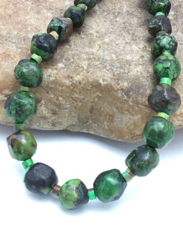 Navajo Green Nugget Graduated Turquoise Necklace | Sterling Silver | Authentic Native American | 24" | 8102