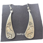 Handmade Sterling Silver Kokopelli Dangle Earrings | Authentic Native American Hopi Design | 01501