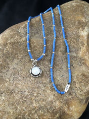 Navajo Opal Pendant with Lapis Beads | Sterling Silver Necklace | 17" | Authentic Native American Handmade | 10122