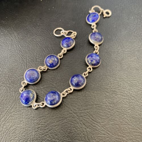 Minimalist Navajo Blue Lapis Lazuli Link Bracelet | Sterling Silver | 7.5" | 12655