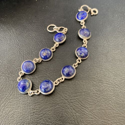Minimalist Navajo Blue Lapis Lazuli Link Bracelet | Sterling Silver | 7.5" | 12655