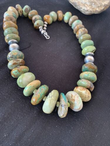Navajo Pearl Sterling Silver Graduated Natural Green Turquoise Necklace | Authentic Native American | 23" | 00729