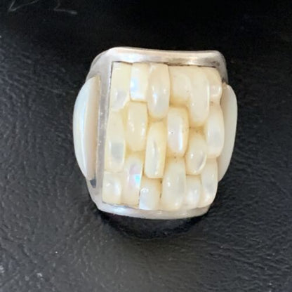 Native American White Mother of Pearl Inlay Ring | Navajo Sterling Silver | Sz 7 | 12863 - Masha USA
