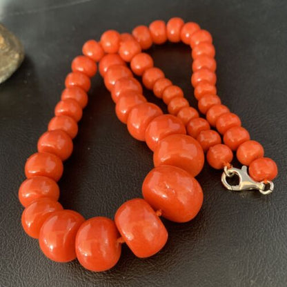 Navajo Graduated Bamboo Coral Strand Necklace | Sterling Silver | Authentic Native American | 22" | 13523