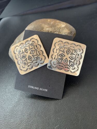 Navajo Sterling Silver Stamped Earrings | Authentic Native American Handmade | 1670
