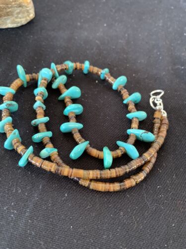 Navajo Blue Turquoise Bone Bead Necklace | Sterling Silver | 20" | Authentic Native American Handmade | 00301