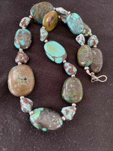 Navajo Chunky Turquoise #8 Necklace | Sterling Silver Pearls | Authentic Native American Handmade | 21" | 1240