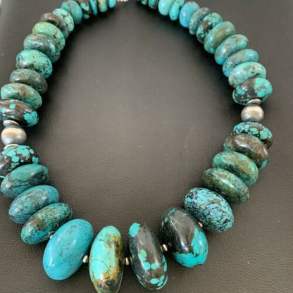 Navajo Sterling Silver & Blue Turquoise Graduated Necklace | Authentic Native American | 24" | 01842