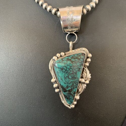 Men's Navajo Blue Spiderweb Turquoise Pendant Necklace | Sterling Silver | Authentic Native American Handmade | 10662