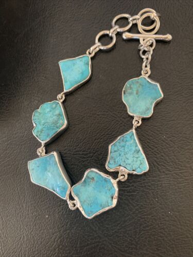Navajo Blue Kingman Turquoise Rough Link Bracelet | Sterling Silver | 8" | 11648