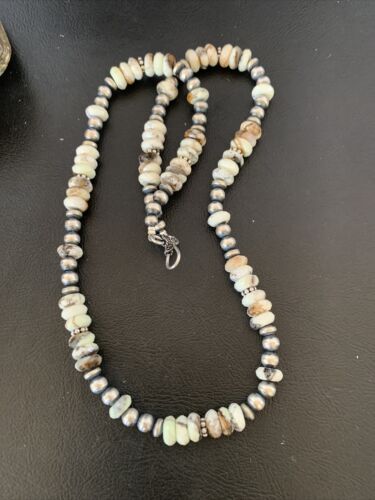 Men's Navajo Pearl Necklace with Wild Horse Turquoise Pendant | Sterling Silver | Single Strand | 10474