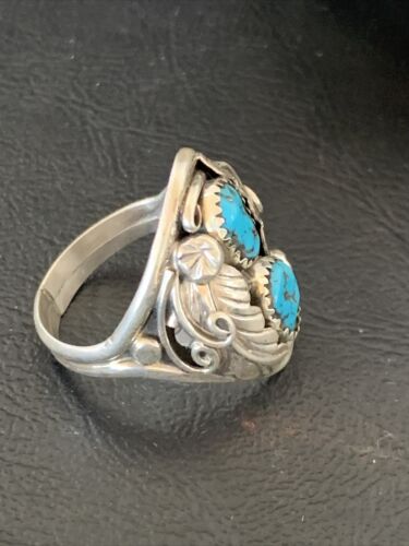 Navajo Blue Kingman Turquoise Feather Ring | Authentic Native American Sterling Silver | Multi-Stone | Sz 11.5 | 12222
