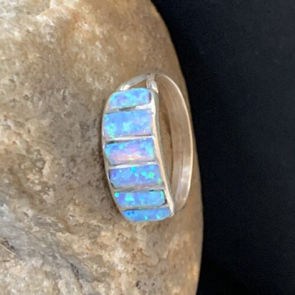 Navajo Blue Opal Inlay Band Ring | Sz 8.5 | Authentic Native American Handmade | 12417 - Masha USA