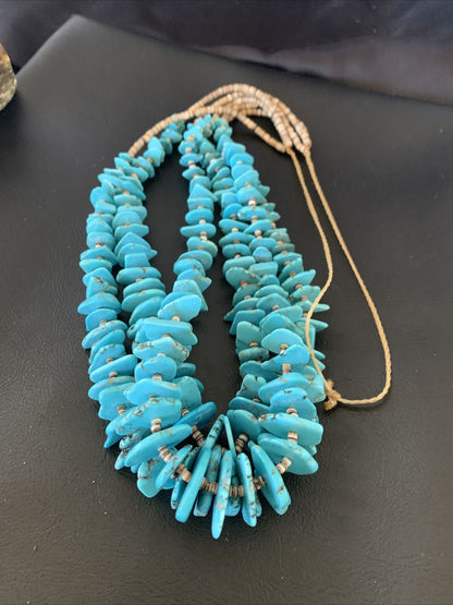 Native American Santo Domingo Shell Chip Turquoise Necklace | 32" | Authentic Handmade | 11995