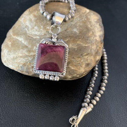 Navajo Purple Spiny Necklace Pendant | Sterling Silver | Authentic Native American Handmade | 13625