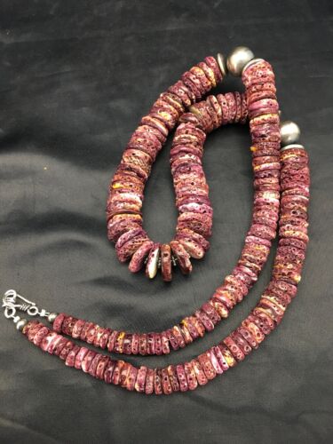 Purple Spiny Oyster Necklace | Navajo Sterling Silver | Authentic Native American Handmade | 23" | 2624