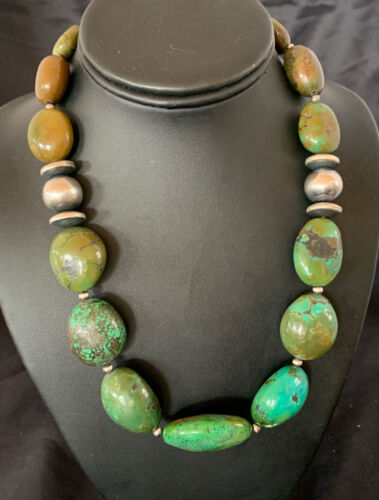 Navajo Chunky Spiderweb Green Turquoise Necklace | Sterling Silver | 20" | Authentic Native American Handmade | 11763 - Masha USA